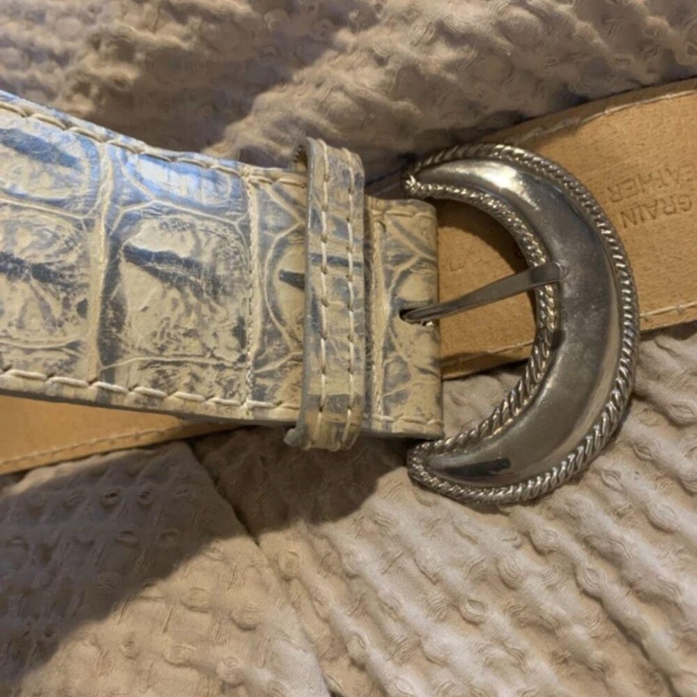 MZ of New York Top Grain Statement Silver Studded Beige Belt